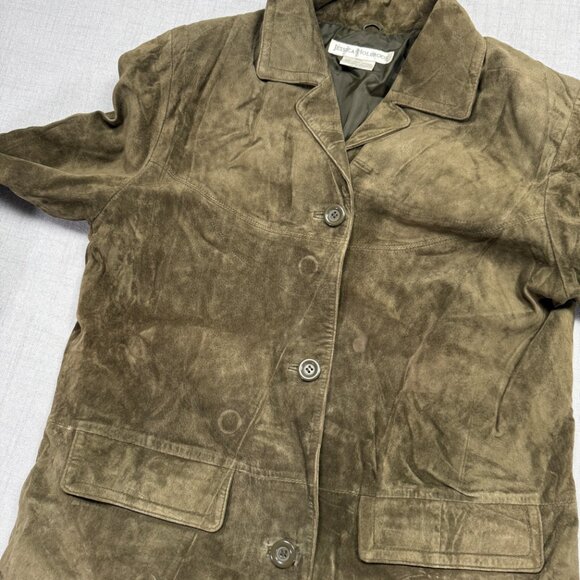 Y2K Jessica Holbrook Suede Jacket Olive Green Button Front Leather Size S Small - Picture 4 of 15